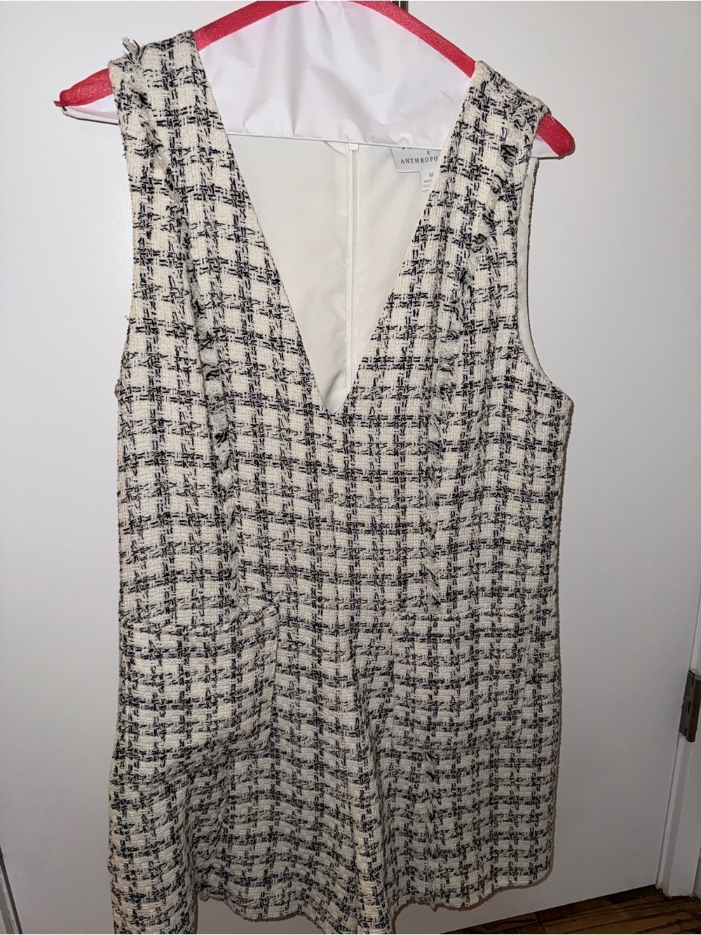 Anthropologie Ivory and Black Tweed V-Neck Shift Dress
